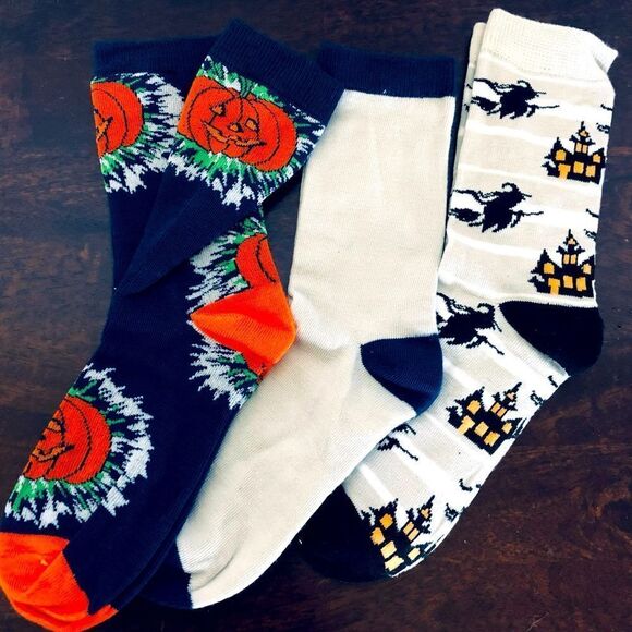 Accessories - Halloween Witch Pumpkin 3-pr Adult Fun Socks